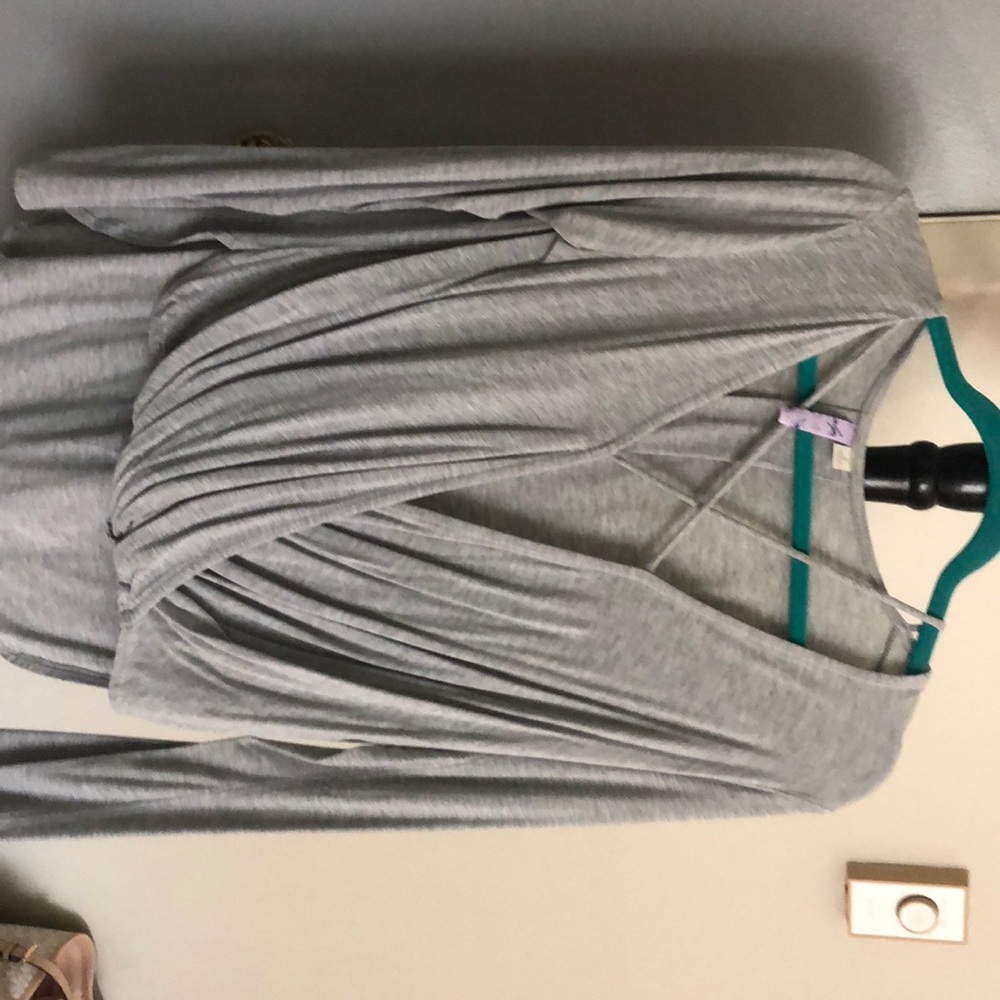 gray open front shirt